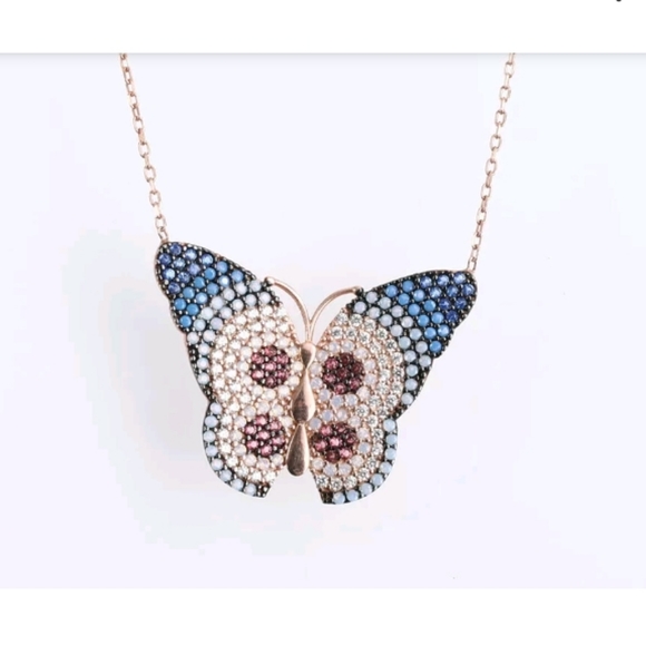 Sapphires turquoise topaz&ruby rose gold butterfly - Picture 4 of 4